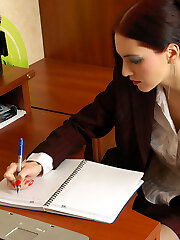 Outrageously hot secretary getting her yummy banghole ploughed close-up