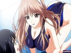 Manga Porn cutie in swimsuit gives tittyfuck