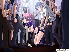 Beauty Japanese anime gang-bang in the public show