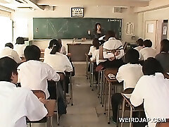 Asian school stunner in ropes flashes twat upskirt in class