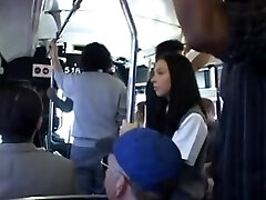 Brunette babe is pawed then squirts on a Japanese bus