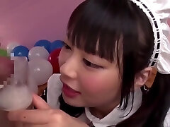 Airi Natsume Looking Sexy A In Maid Costume Drinks Jizz From A Glass