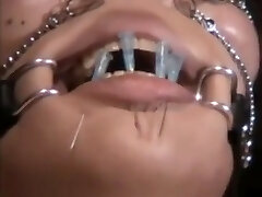 Jap BBW slave got needles pierced lip to keep her jaws shut
