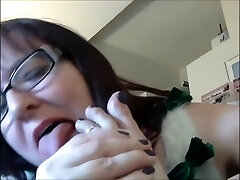 Geeky Chubby Girl in Holiday Toe Blowing