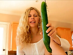 Big green veggie and a beautiful blonde chick fucking