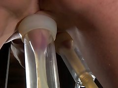 Wanton dark haired doxy gets her slack tits and ruined snatch vacuumed