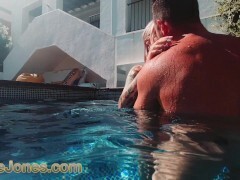 Dane Jones Warm blonde Arteya bony dip pool sex reverse cowgirl and facial