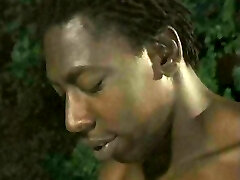 Two fellows fuck and facialize cool ebony at night by pool