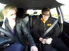 Faux Driving School Sexy chesty posh blonde examiner sucks and fucks in car