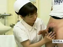 Subtitled Japanese doctor nurse hand-job with cumshot