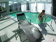 busty Cougar masturbating at the pool