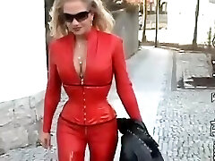 Latex glamour porn vid with slut dressed in red