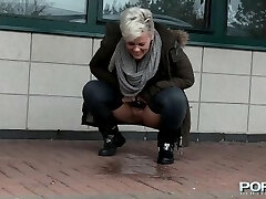 Busty mature Bree pissing in the public