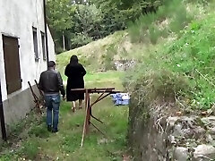 Sex-positive BBW fucked by two cock outdoor