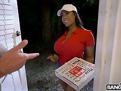 Pizza delivery girl Moriah Mills gets her cooch fucked rear end style