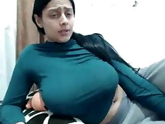 Bengali white girl exposing her yam-sized melons in cam
