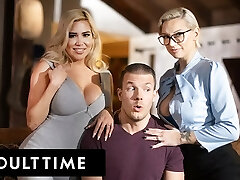 ADULT TIME - Lucky Guy Conforms Up Cock In WILD THREESOME WITH STEPMOMS Kenzie Taylor And Caitlin Bell