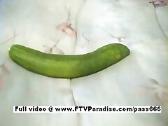 Awesome girl Janelle girl doing a huge pickle insertion inside vagina and jerking