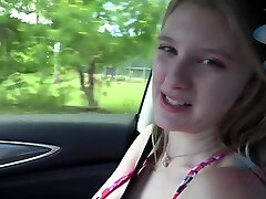 Fresh blonde babe, Melody Marks was frolicking with her titties while her boyfriend was driving