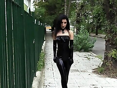 Ultra sexy goth girl wearing black lip liner in public