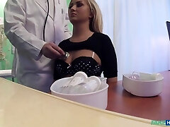 Horny doctor wants to ravage Cayla Lyons on the bed during the visit