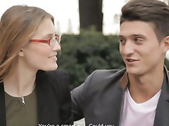 Smart sexy babe wearing glasses fucking her dream man