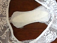 Cumshot on Moms Lacy Panties and Pantyliner