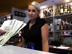 Big tits amateur bartender payed and fucked a