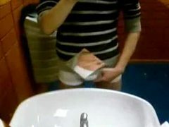 Two times caught during jerk-off in public toilet!