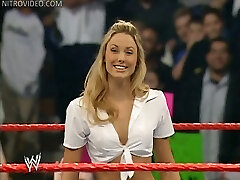 Wrestling honey Stacy Keibler shows off her panties spread eagle