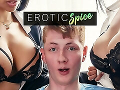 Ginger teen student ordered to headmistress office and fucked by his immense boobs Latina teachers in creampie threesome
