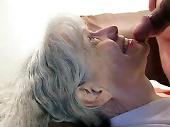 Grey haired granny deep throat and cum in her mouth