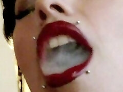 Pierced goth smoker suck off