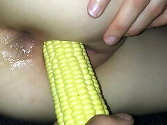 Fucking my pal with a corn on the cob