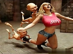 Two funny goblins catch buxom blonde