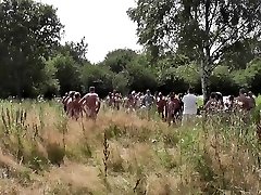 Crowd of Horny Cocks Fuck a German Whore in the Outdoor 