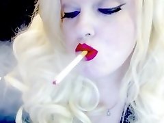 Bitchy Blonde Smoking In Gloves 