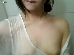 Cute Korean brunette damsel taped her own just perfect solo in the shower