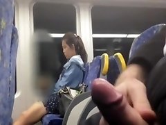 Asian girl looking at my meatpipe at the bus