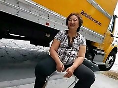 Asian granny nymph bending over then conversing and smiling