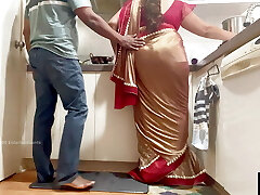 Indian Duo Romance in the Kitchen - Saree Hook-up - Saree lifted up and Ass Spanked
