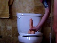Soccer Mom with big boobs ride a Fuck Stick on Toilet