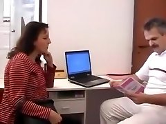Perverted doctor studies a pregnant woman internally.