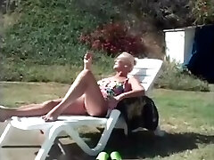 Grandma Anastasia get Two cocks beside pool