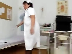 Eager head practical nurse frolicking with herself in her uniform
