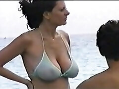 hot big boob mom at the beach