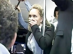 Wild blond groped to multiple orgasm on bus & fucked