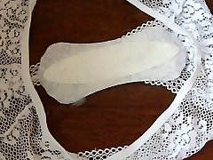 Cumshot on Moms Lacy Undies and Pantyliner