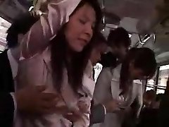 Two asian wifes businesswoman groped and nail in bus