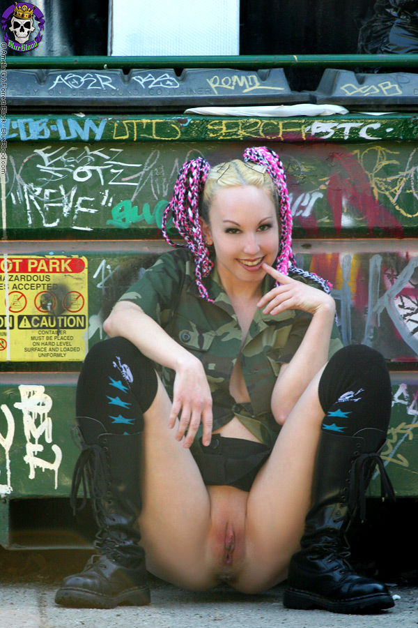 Punk Public - punk girl camo black skirt flashing in public